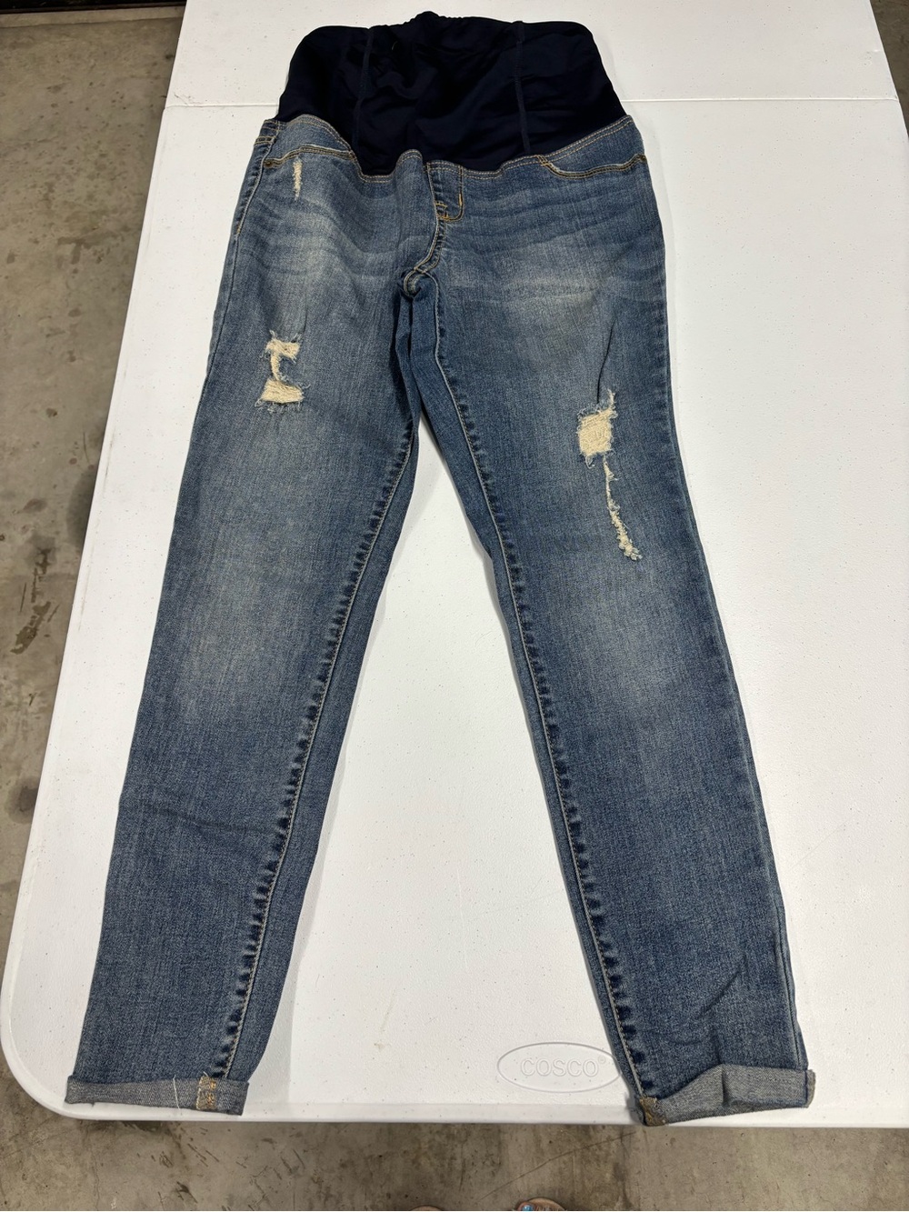 Isabel Maternity by Ingrid & Isabel Distressed Blue Skinny Jeans with Navy Panel